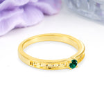 Dainty Single Round Cut 4 Prong Openwork Pave Side Band Emerald Engagement Ring - Additional view