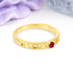 Dainty Single Round Cut 4 Prong Openwork Pave Side Band Ruby Engagement Ring - Additional view