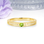 Dainty Single Round Cut 4 Prong Openwork Pave Side Band Peridot Engagement Ring - Additional view