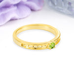 Dainty Single Round Cut 4 Prong Openwork Pave Side Band Peridot Engagement Ring - Additional view