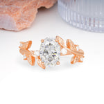 Nature Inspired Oval Cut Four Prong Leaf Vine Accent Moissanite Engagement Ring - Additional view