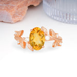 Nature Inspired Oval Cut Four Prong Leaf Vine Accent Citrine Engagement Ring - Additional view