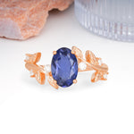 Nature Inspired Oval Cut Four Prong Leaf Vine Accent Tanzanite Engagement Ring - Additional view