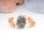 Nature Inspired Oval Cut Four Prong Leaf Vine Accent Black Rutilated Quartz Engagement Ring - Additional view