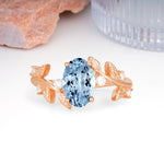 Nature Inspired Oval Cut Four Prong Leaf Vine Accent Aquamarine Engagement Ring - Additional view
