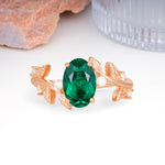 Nature Inspired Oval Cut Four Prong Leaf Vine Accent Emerald Engagement Ring - Additional view