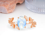 Nature Inspired Oval Cut Four Prong Leaf Vine Accent Moonstone Engagement Ring - Additional view