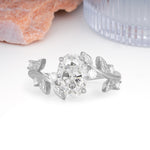 Nature Inspired Oval Cut Four Prong Leaf Vine Accent Moissanite Engagement Ring - Additional view