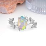 Nature Inspired Oval Cut Four Prong Leaf Vine Accent Fire Opal Engagement Ring - Additional view