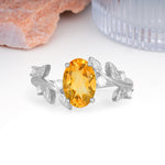 Nature Inspired Oval Cut Four Prong Leaf Vine Accent Citrine Engagement Ring - Additional view