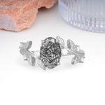 Nature Inspired Oval Cut Four Prong Leaf Vine Accent Black Rutilated Quartz Engagement Ring - Additional view