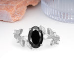 Nature Inspired Oval Cut Four Prong Leaf Vine Accent Black Onyx Engagement Ring - Additional view