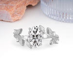 Nature Inspired Oval Cut Four Prong Leaf Vine Accent Lab Diamond Engagement Ring - Additional view