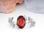 Nature Inspired Oval Cut Four Prong Leaf Vine Accent Garnet Engagement Ring - Additional view