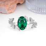 Nature Inspired Oval Cut Four Prong Leaf Vine Accent Emerald Engagement Ring - Additional view