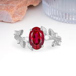 Nature Inspired Oval Cut Four Prong Leaf Vine Accent Ruby Engagement Ring - Additional view