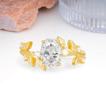 Nature Inspired Oval Cut Four Prong Leaf Vine Accent Moissanite Engagement Ring - Additional view