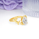Nature Inspired Oval Cut Four Prong Leaf Vine Accent Moissanite Engagement Ring - Additional view