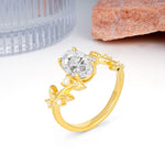 Nature Inspired Oval Cut Four Prong Leaf Vine Accent Moissanite Engagement Ring - Additional view
