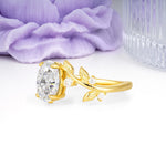 Nature Inspired Oval Cut Four Prong Leaf Vine Accent Moissanite Engagement Ring - Additional view