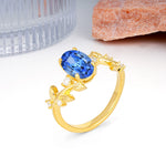 Nature Inspired Oval Cut Four Prong Leaf Vine Accent Sapphire Engagement Ring - Additional view