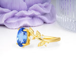 Nature Inspired Oval Cut Four Prong Leaf Vine Accent Sapphire Engagement Ring - Additional view