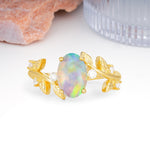 Nature Inspired Oval Cut Four Prong Leaf Vine Accent Fire Opal Engagement Ring - Additional view