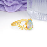 Nature Inspired Oval Cut Four Prong Leaf Vine Accent Fire Opal Engagement Ring - Additional view