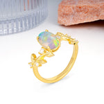 Nature Inspired Oval Cut Four Prong Leaf Vine Accent Fire Opal Engagement Ring - Additional view