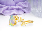Nature Inspired Oval Cut Four Prong Leaf Vine Accent Fire Opal Engagement Ring - Additional view