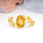 Nature Inspired Oval Cut Four Prong Leaf Vine Accent Citrine Engagement Ring - Additional view