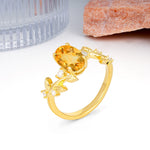 Nature Inspired Oval Cut Four Prong Leaf Vine Accent Citrine Engagement Ring - Additional view