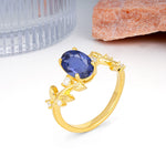 Nature Inspired Oval Cut Four Prong Leaf Vine Accent Tanzanite Engagement Ring - Additional view