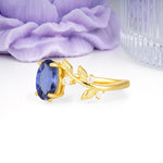 Nature Inspired Oval Cut Four Prong Leaf Vine Accent Tanzanite Engagement Ring - Additional view