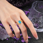 Nature Inspired Oval Cut Four Prong Leaf Vine Accent Turquoise Engagement Ring - Additional view