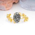 Nature Inspired Oval Cut Four Prong Leaf Vine Accent Black Rutilated Quartz Engagement Ring - Additional view