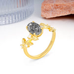 Nature Inspired Oval Cut Four Prong Leaf Vine Accent Black Rutilated Quartz Engagement Ring - Additional view