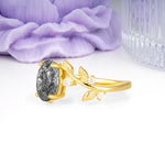 Nature Inspired Oval Cut Four Prong Leaf Vine Accent Black Rutilated Quartz Engagement Ring - Additional view