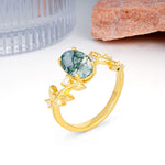 Nature Inspired Oval Cut Four Prong Leaf Vine Accent Moss Agate Engagement Ring - Additional view