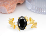 Nature Inspired Oval Cut Four Prong Leaf Vine Accent Black Onyx Engagement Ring - Additional view