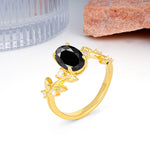Nature Inspired Oval Cut Four Prong Leaf Vine Accent Black Onyx Engagement Ring - Additional view
