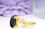 Nature Inspired Oval Cut Four Prong Leaf Vine Accent Black Onyx Engagement Ring - Additional view