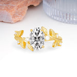 Nature Inspired Oval Cut Four Prong Leaf Vine Accent Lab Diamond Engagement Ring - Additional view