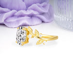 Nature Inspired Oval Cut Four Prong Leaf Vine Accent Lab Diamond Engagement Ring - Additional view