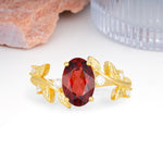 Nature Inspired Oval Cut Four Prong Leaf Vine Accent Garnet Engagement Ring - Additional view