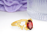 Nature Inspired Oval Cut Four Prong Leaf Vine Accent Garnet Engagement Ring - Additional view