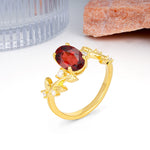 Nature Inspired Oval Cut Four Prong Leaf Vine Accent Garnet Engagement Ring - Additional view