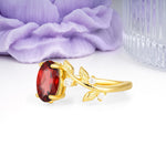 Nature Inspired Oval Cut Four Prong Leaf Vine Accent Garnet Engagement Ring - Additional view
