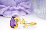 Nature Inspired Oval Cut Four Prong Leaf Vine Accent Amethyst Engagement Ring - Additional view