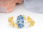 Nature Inspired Oval Cut Four Prong Leaf Vine Accent Aquamarine Engagement Ring - Additional view